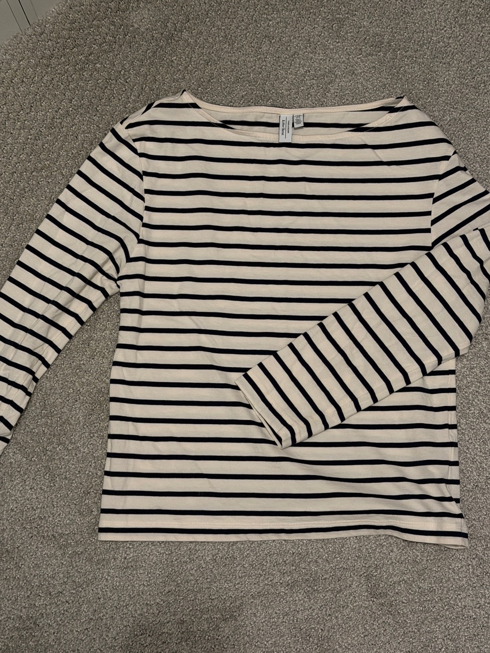 & Other Stories Black and White Striped Boatneck Long-Sleeve Top